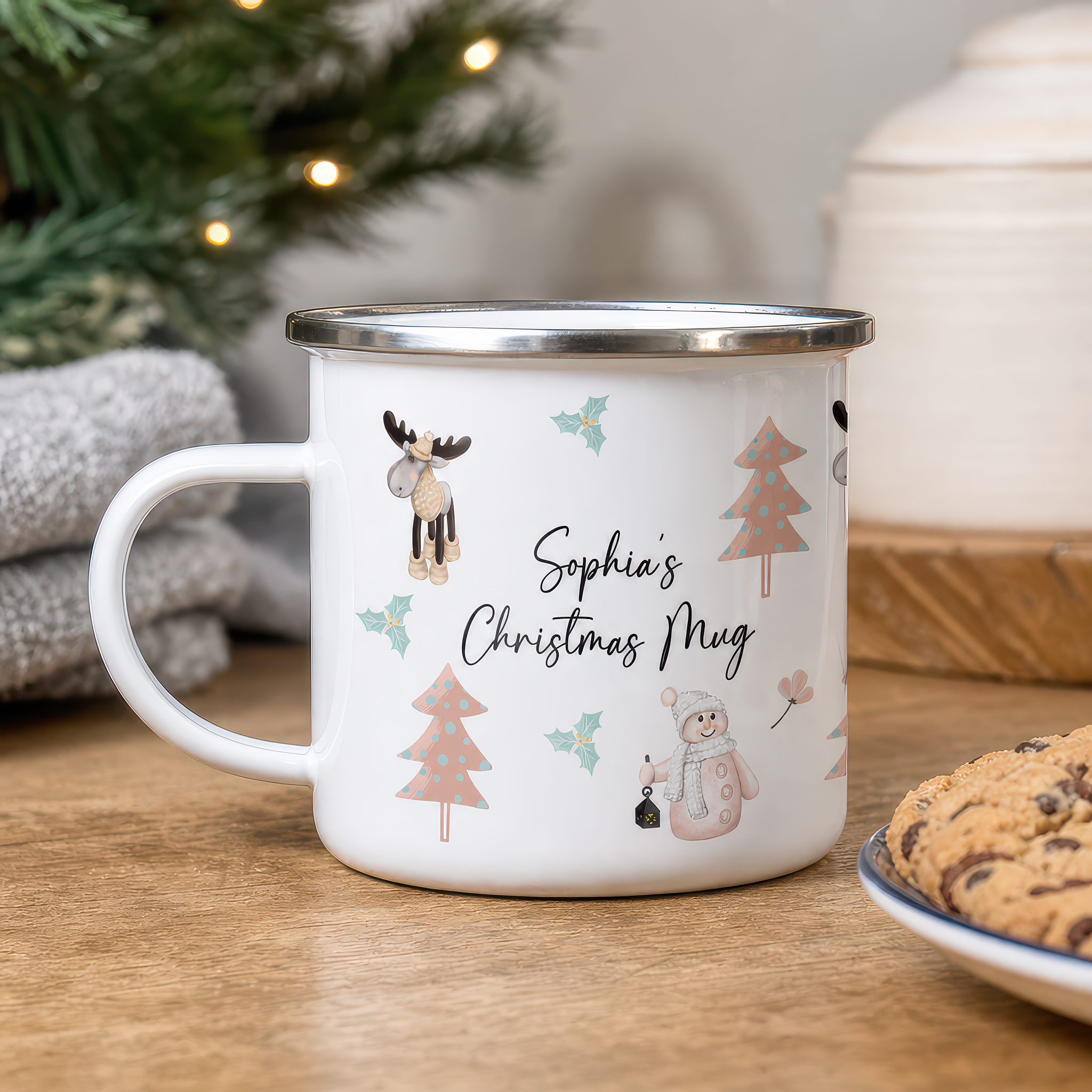 Personalised Kids Christmas Enamel Mug with Name - alternative view