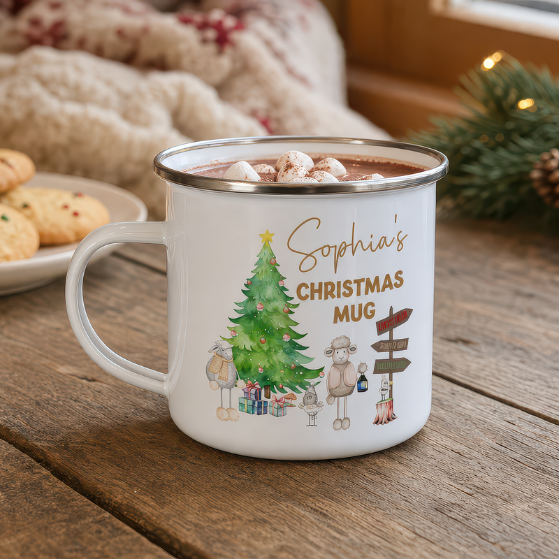 Personalised Festive Christmas Enamel Mug with Name - alternative view