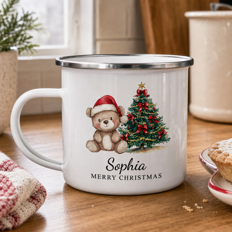 Personalised Red Teddy Bear Enamel Mug