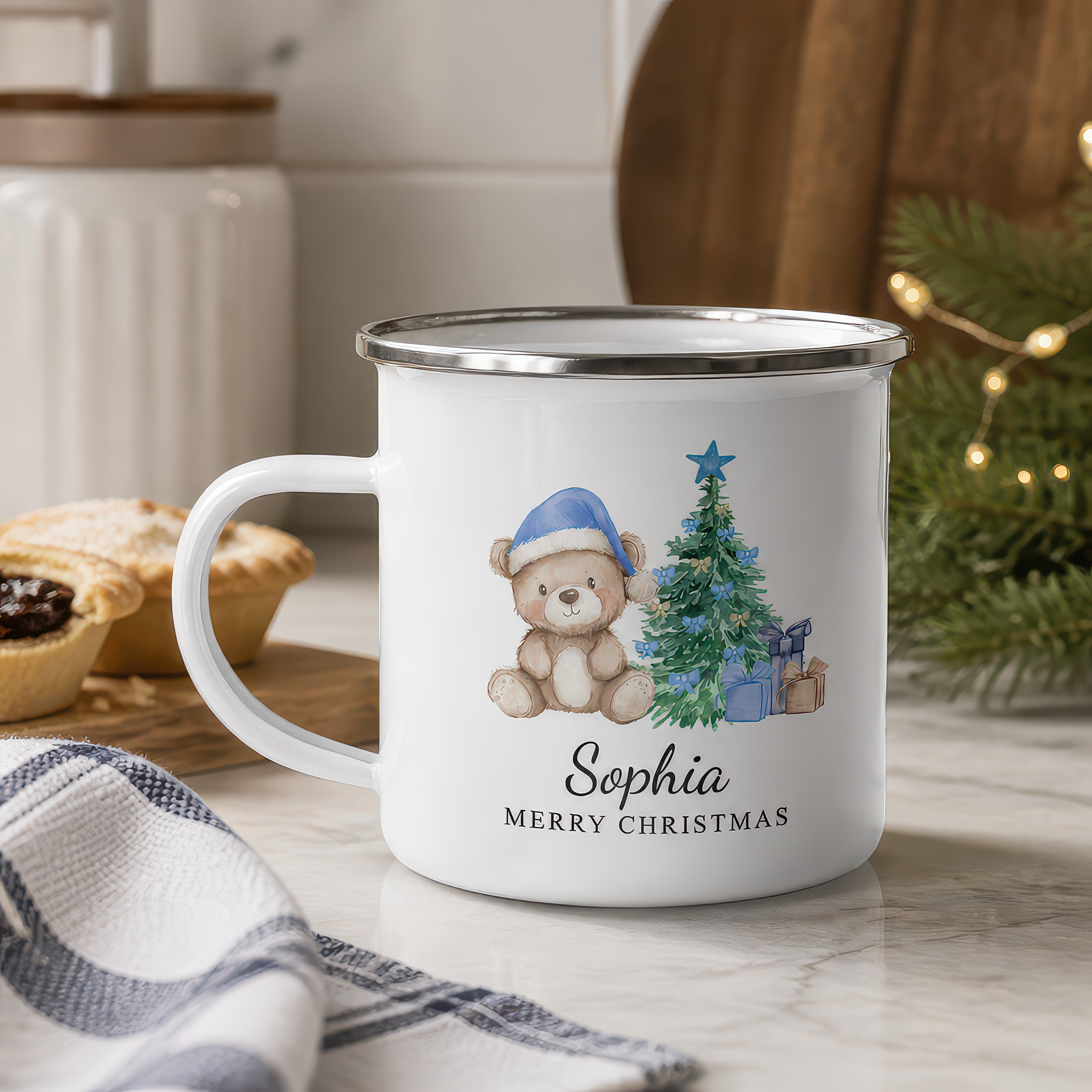 Personalised Blue Teddy Bear Enamel Mug