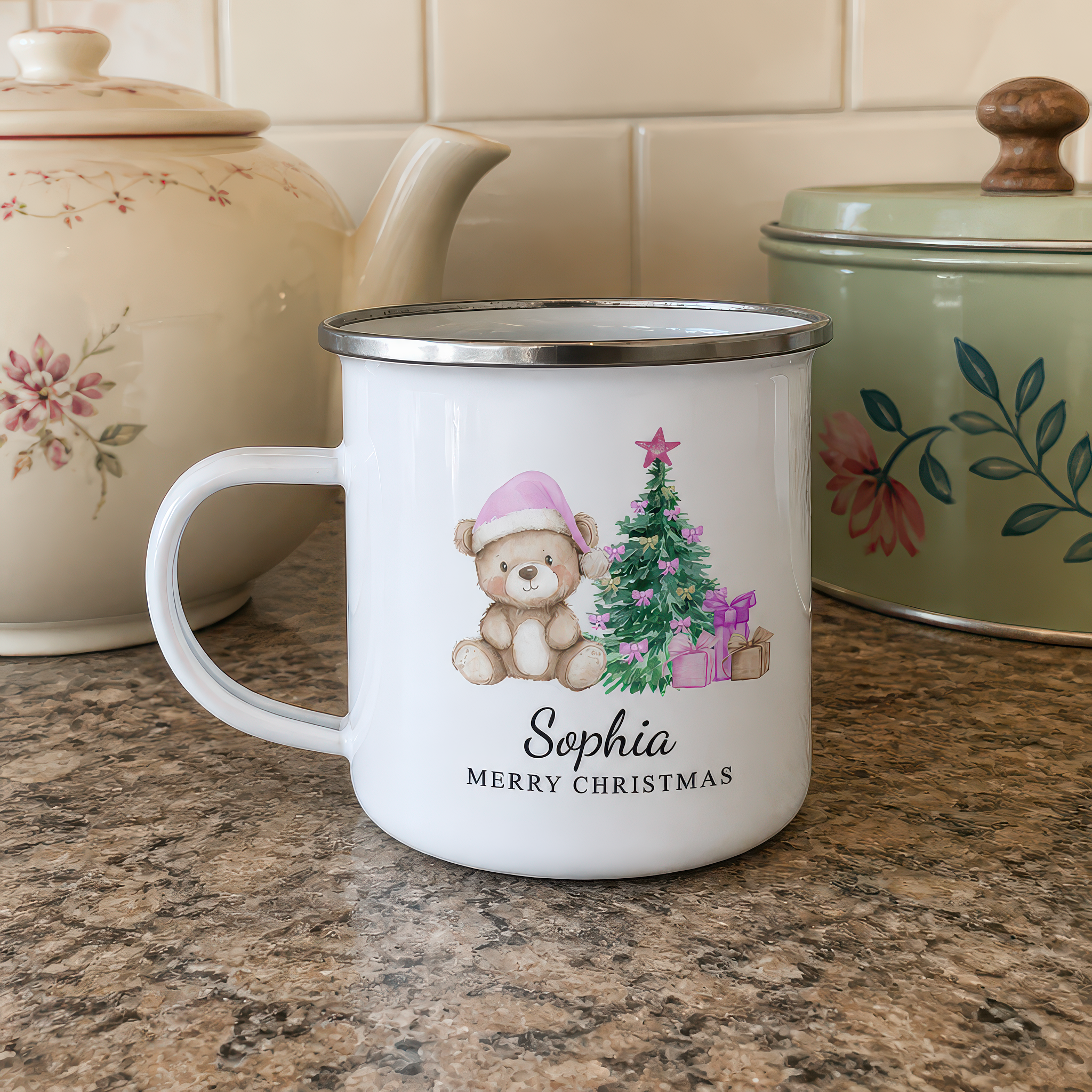 Personalised Pink Teddy Bear Enamel Mug