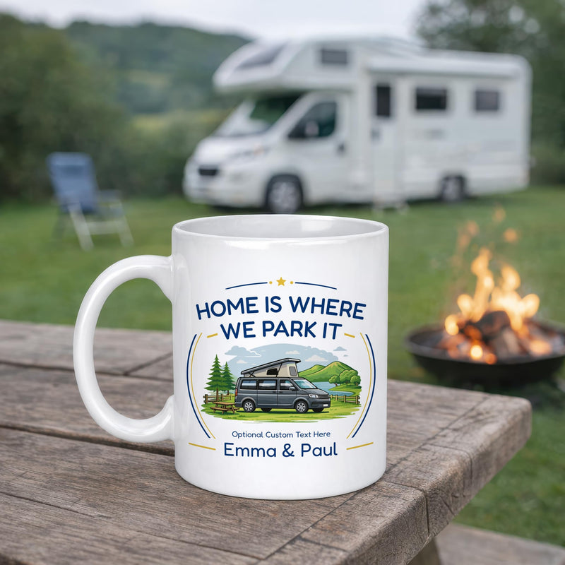 Personalised Panel Van Home Is Where We Park It Ceramic Mug with Name