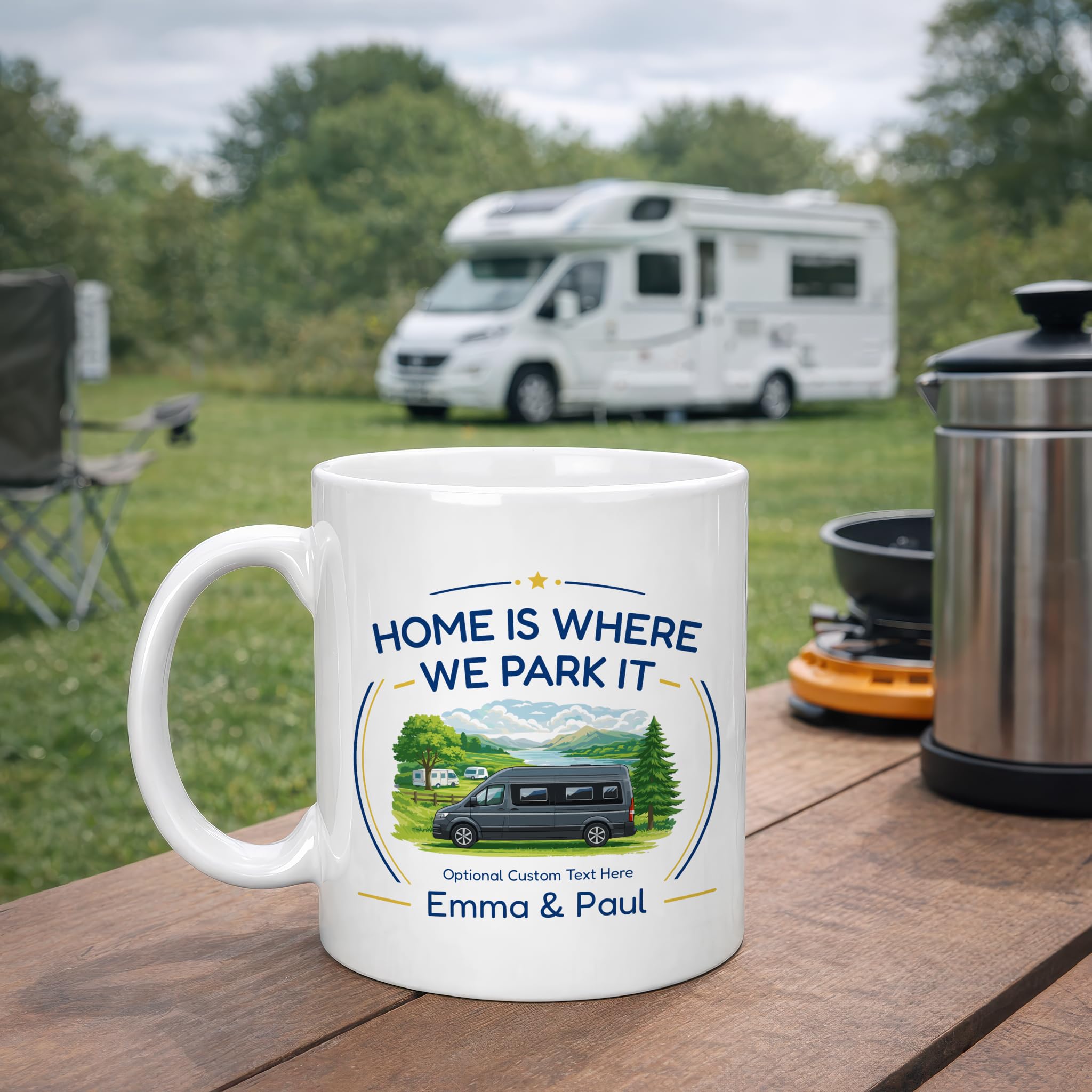 Personalised Pop Top Home Is Where We Park It Ceramic Mug with Name