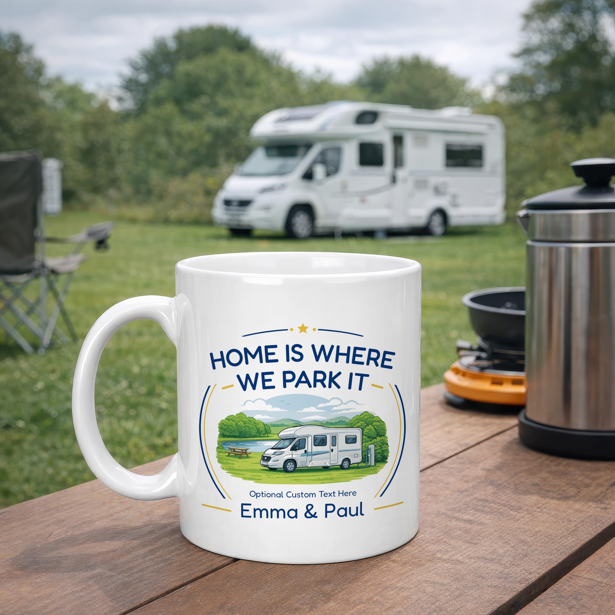 Personalised Low Profile Home Is Where We Park It Ceramic Mug with Name