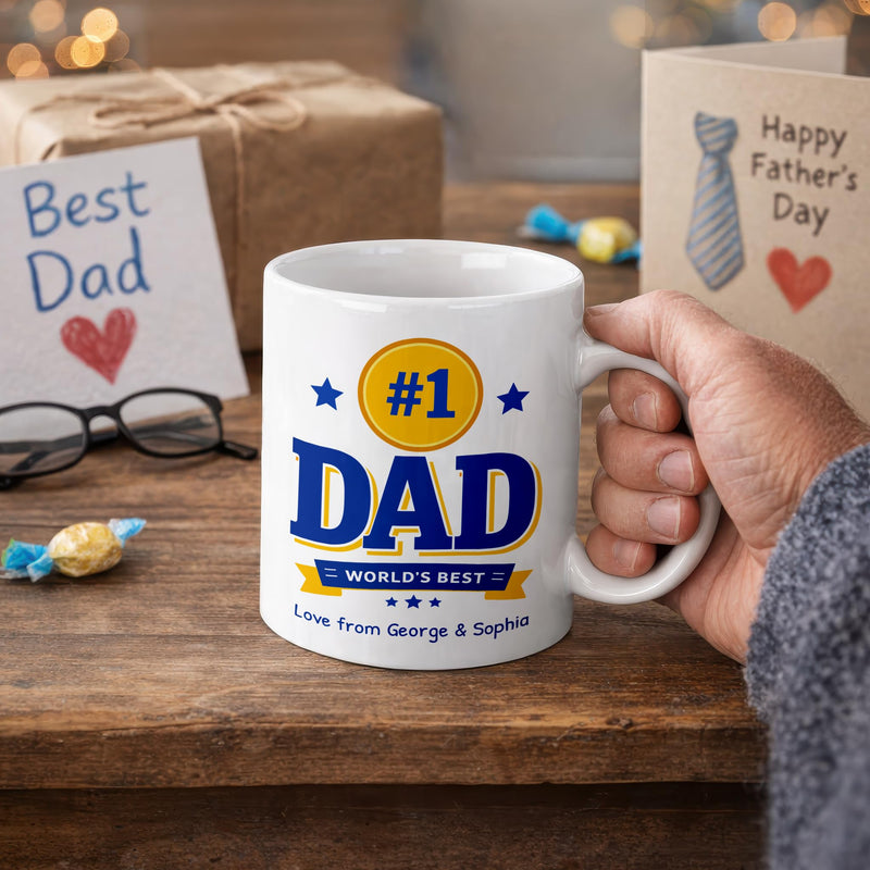 Personalised Number 1 Dad Trophy Mug with Names