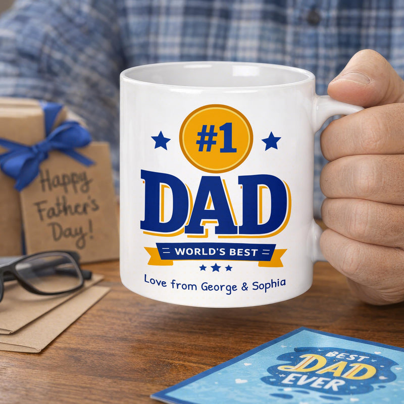 Personalised Number 1 Dad Trophy Mug with Names