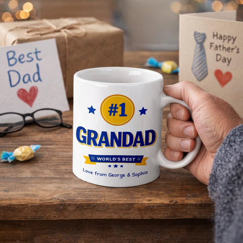 Personalised Number 1 Grandad Trophy Mug with Names