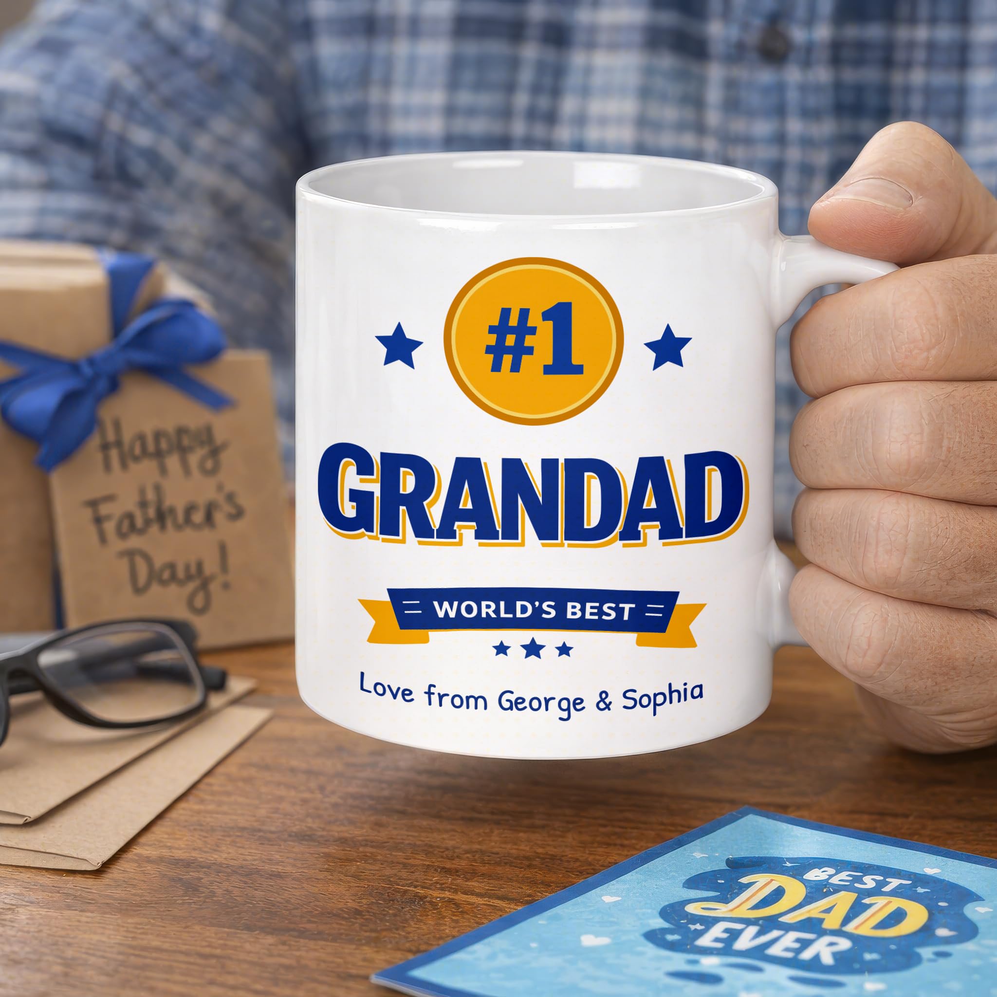 Personalised Number 1 Grandad Trophy Mug with Names