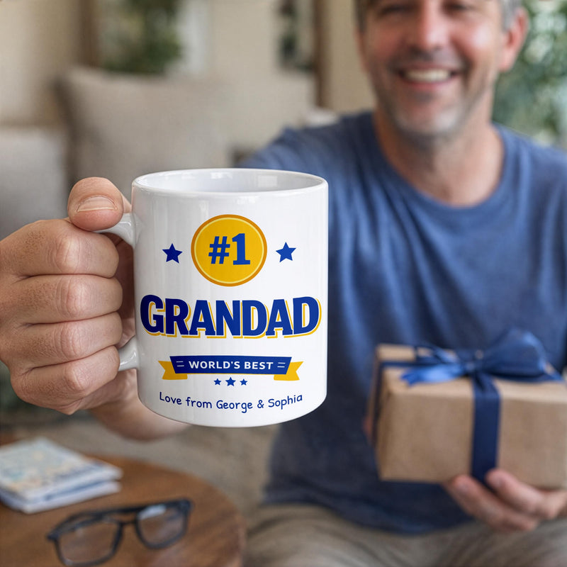 Personalised Number 1 Grandad Trophy Mug with Names