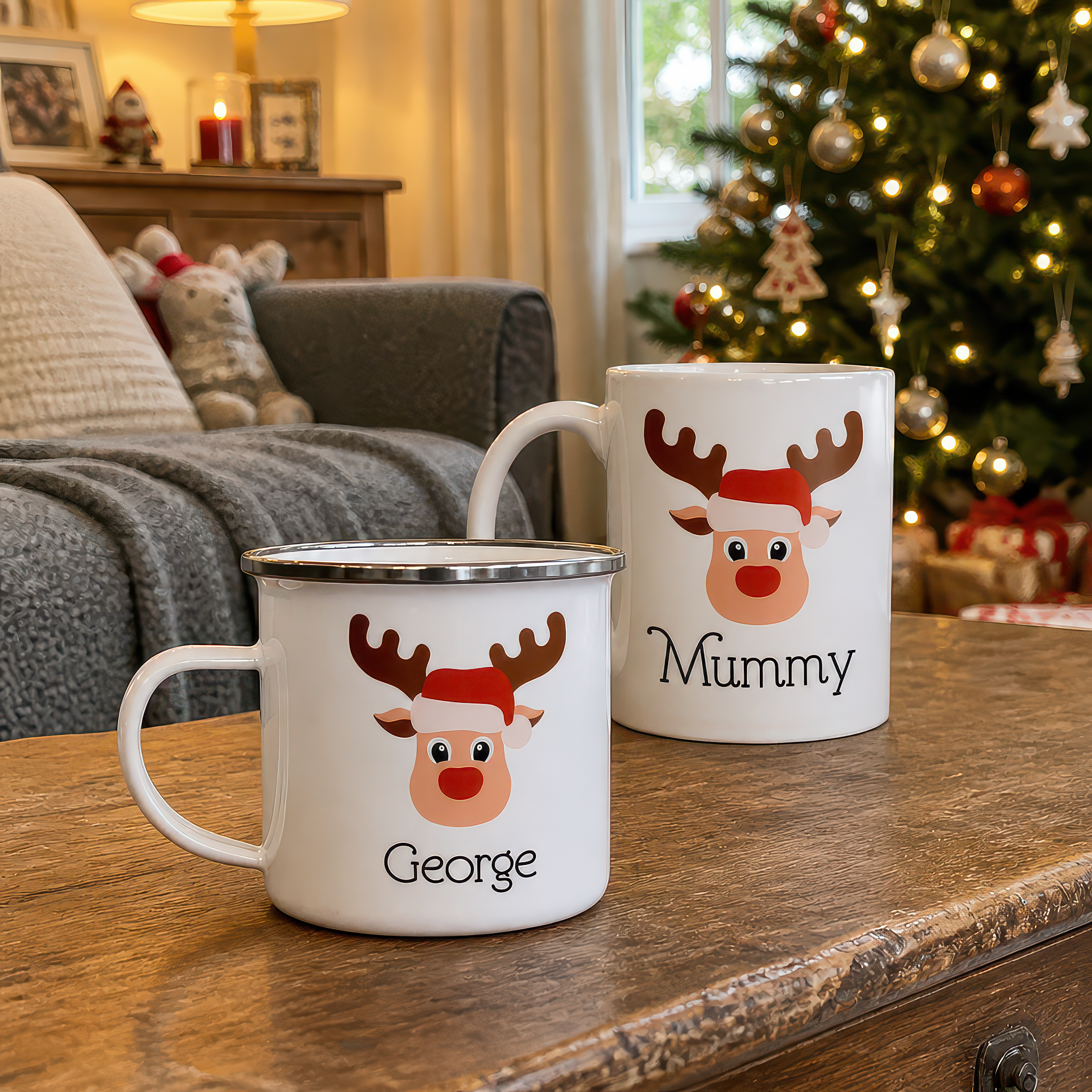 Personalised Reindeer Christmas Family Mug with Name