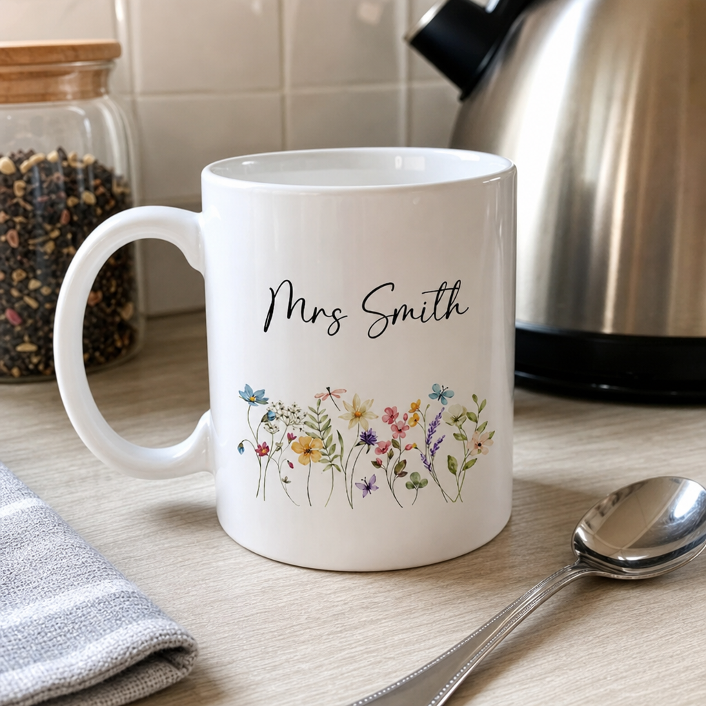 Personalised Wildflowers Teacher Mug with Name