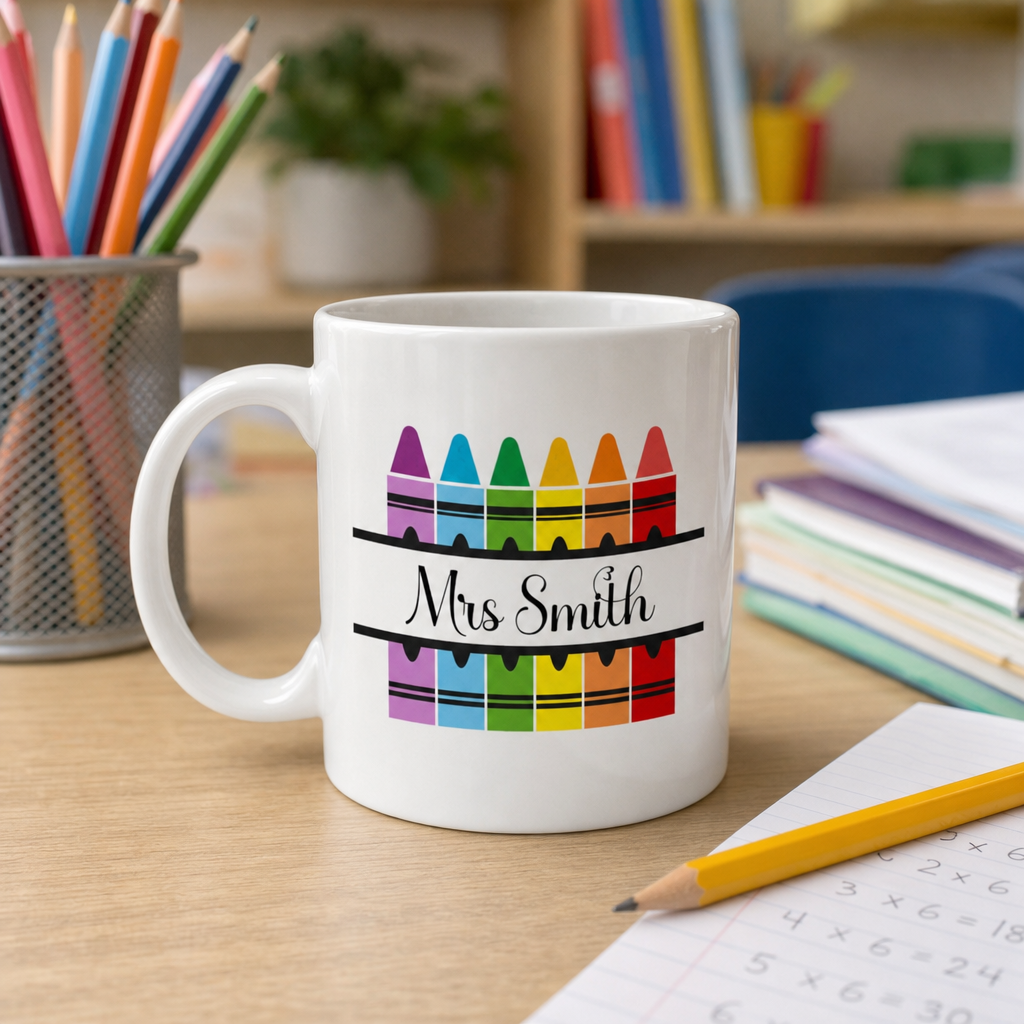 Personalised Crayons Teacher Mug with Name