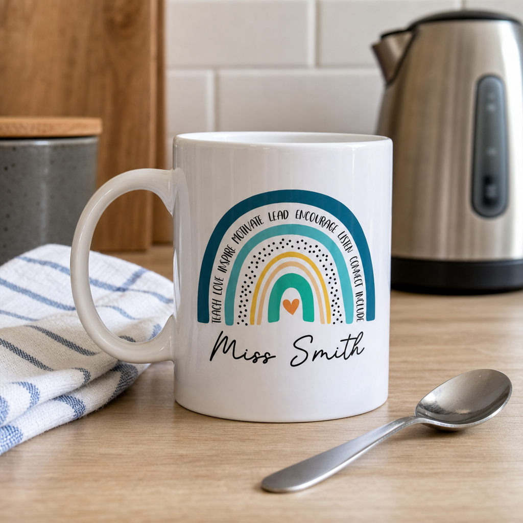 Personalised Blue Rainbow Teacher Mug with Name