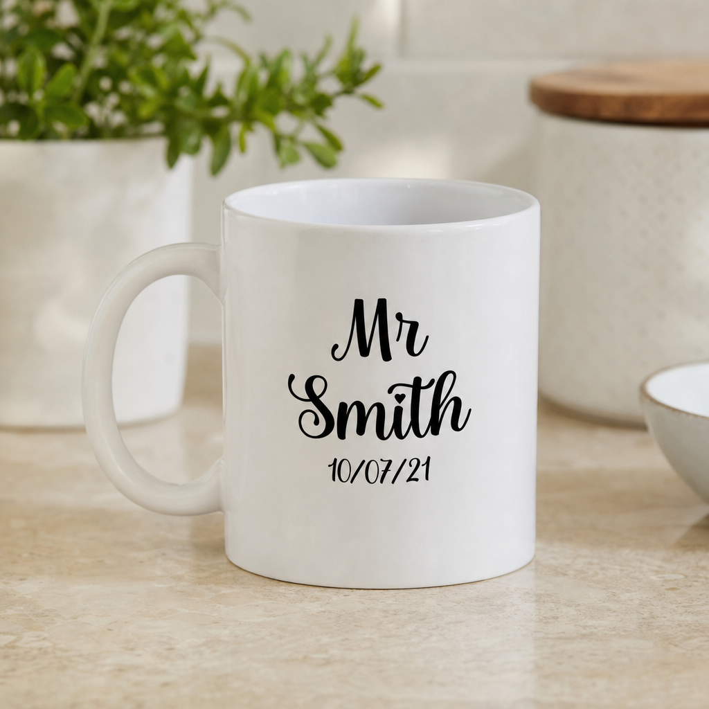 Personalised Mr and Mrs Wedding Mug Set