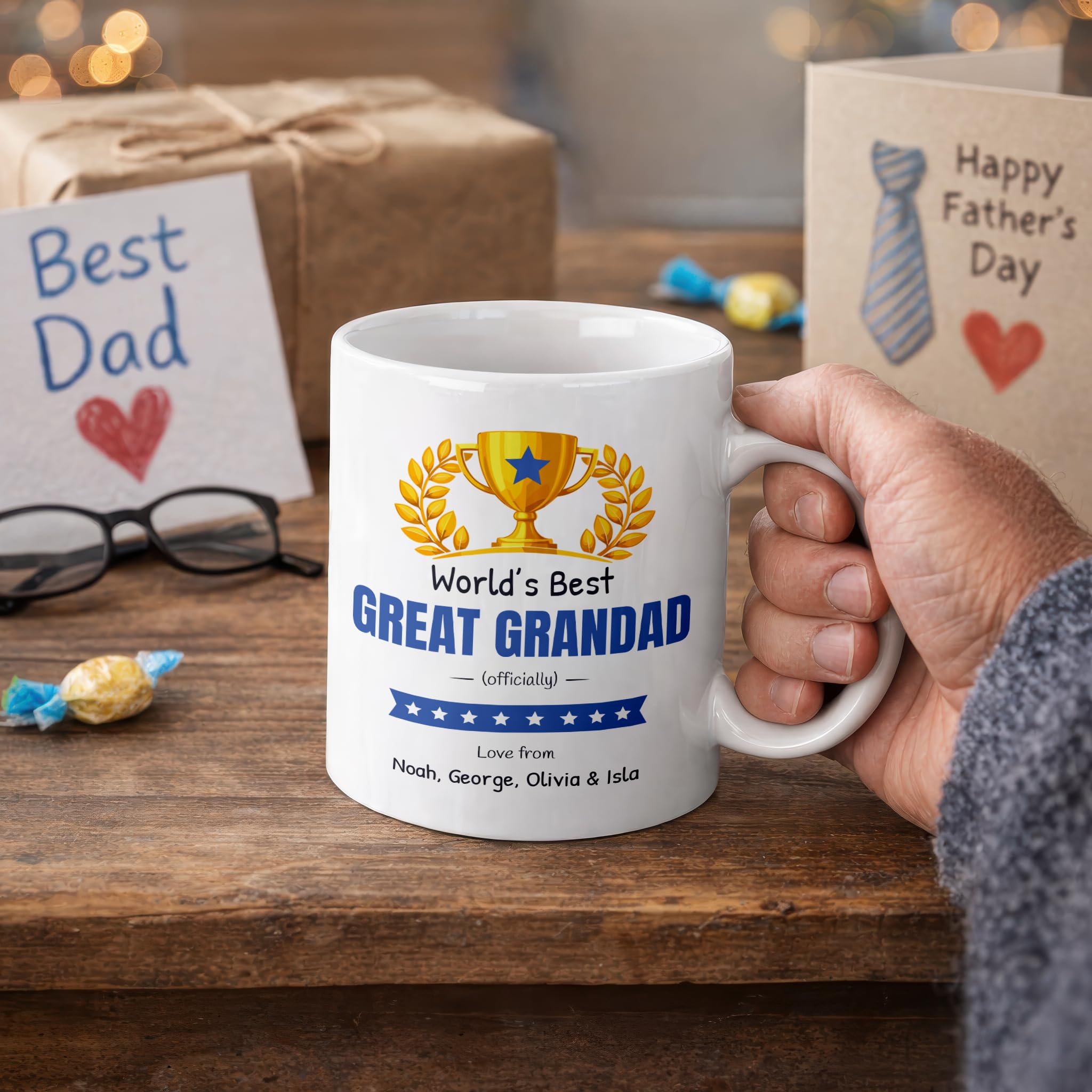 Personalised Worlds Best Great Grandad Mug with Names