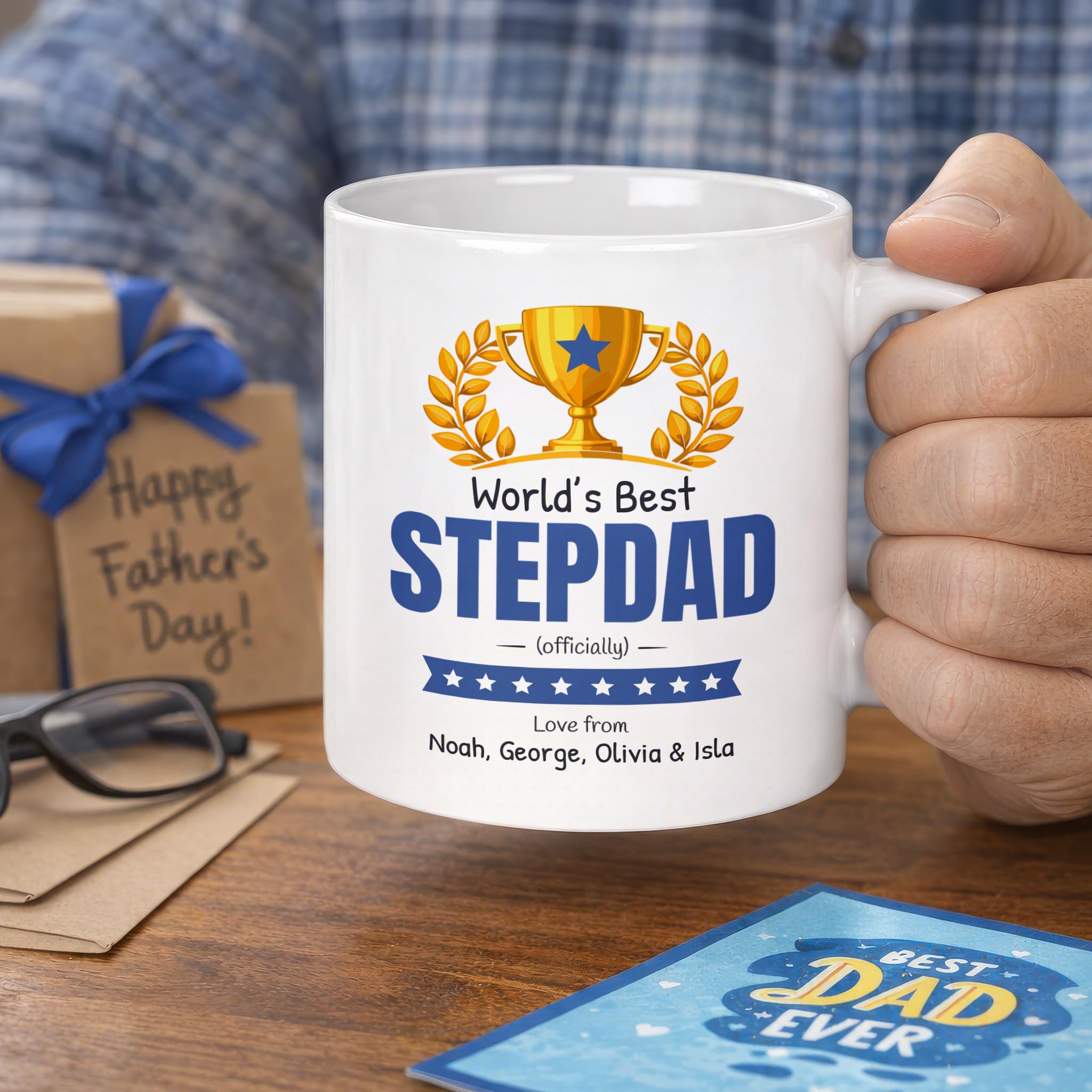 Personalised Worlds Best Stepdad Mug with Names