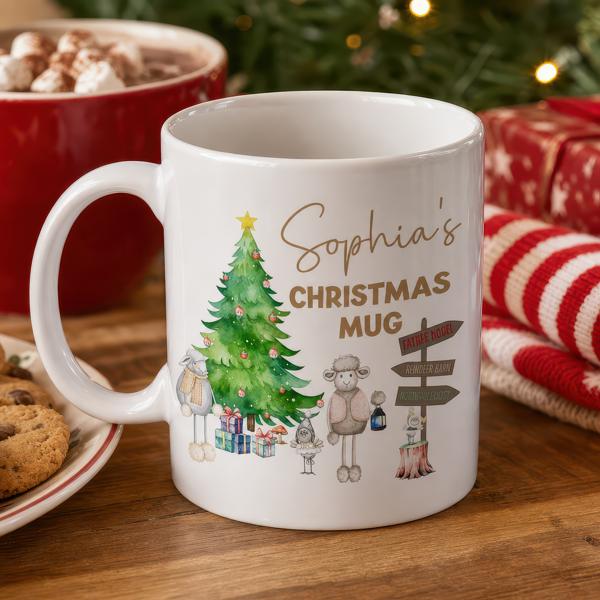 Personalised Festive Christmas Ceramic Mug with Name - alternative view