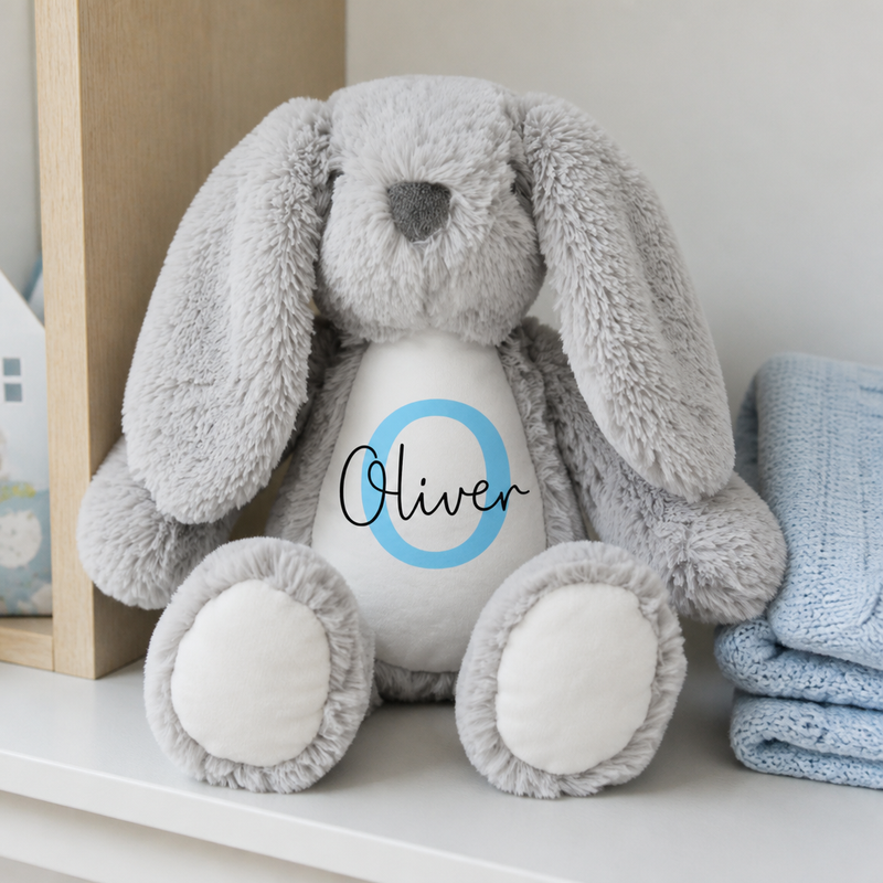 Personalised Bunny Soft Toy with Name and Initial for Baby