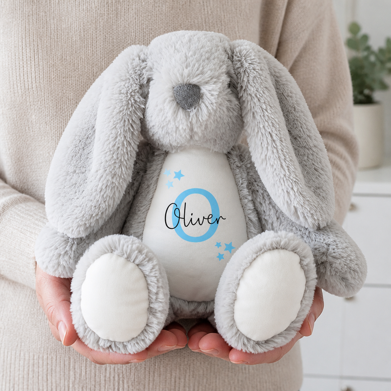 Personalised Bunny Rabbit Soft Toy - Custom Name And Initial Teddy - Baby Gift
