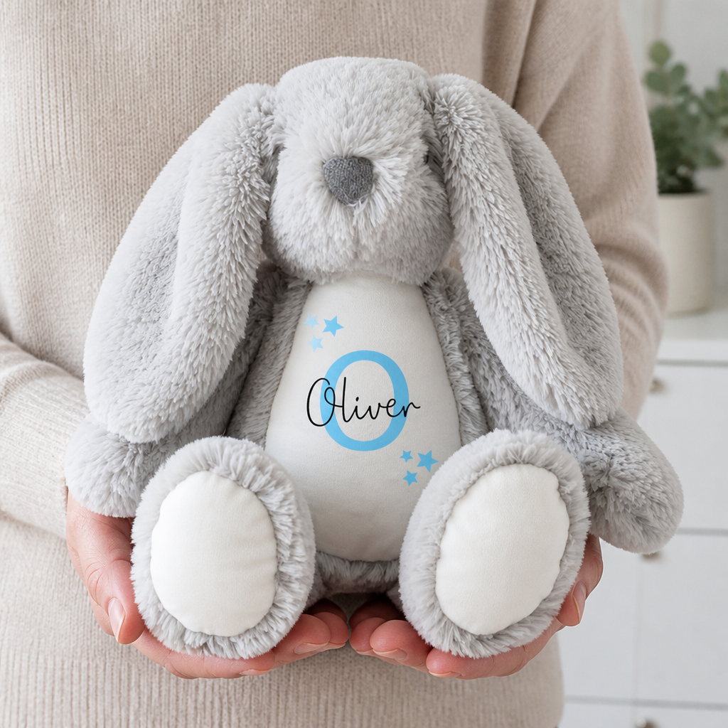 Personalised Bunny Rabbit Soft Toy - Custom Name And Initial Teddy - Baby Gift