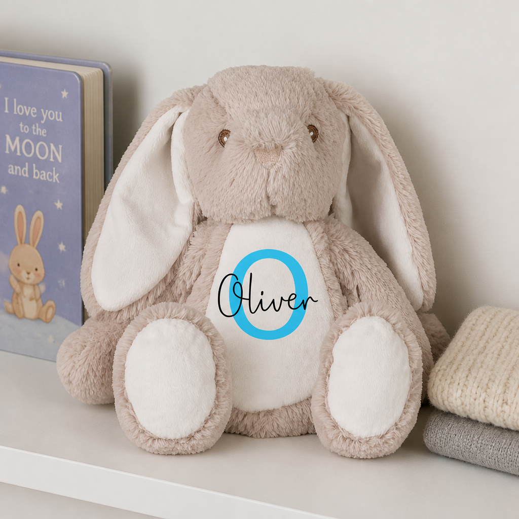 Personalised Bunny Rabbit Soft Toy - Name And Initial Keepsake Teddy - Baby Gi