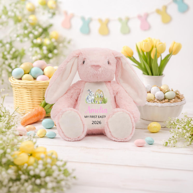 Personalised First Easter Pink Bunny Soft Toy with Name