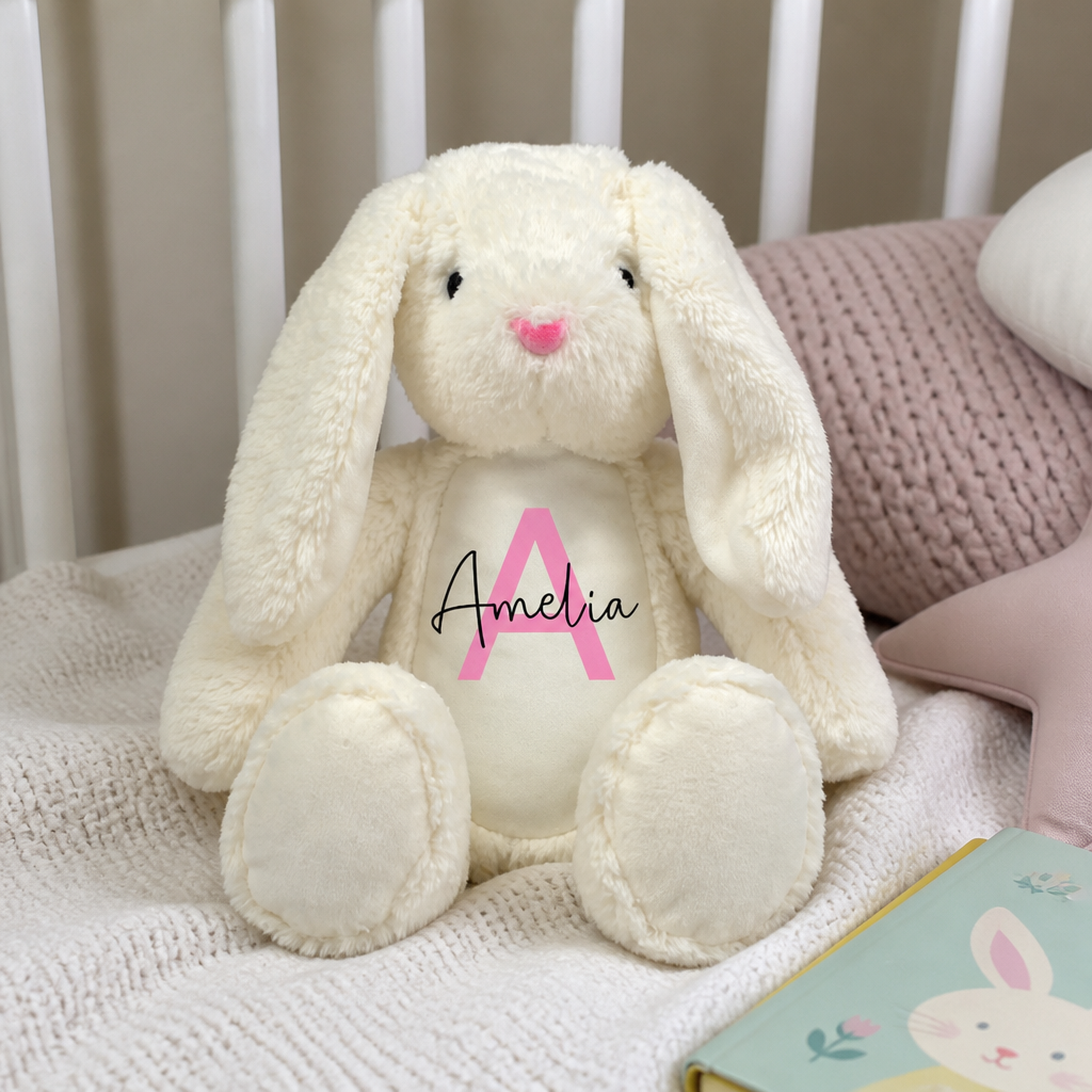 Personalised Bunny Rabbit Soft Toy - Custom Name And Initial - Baby Gift