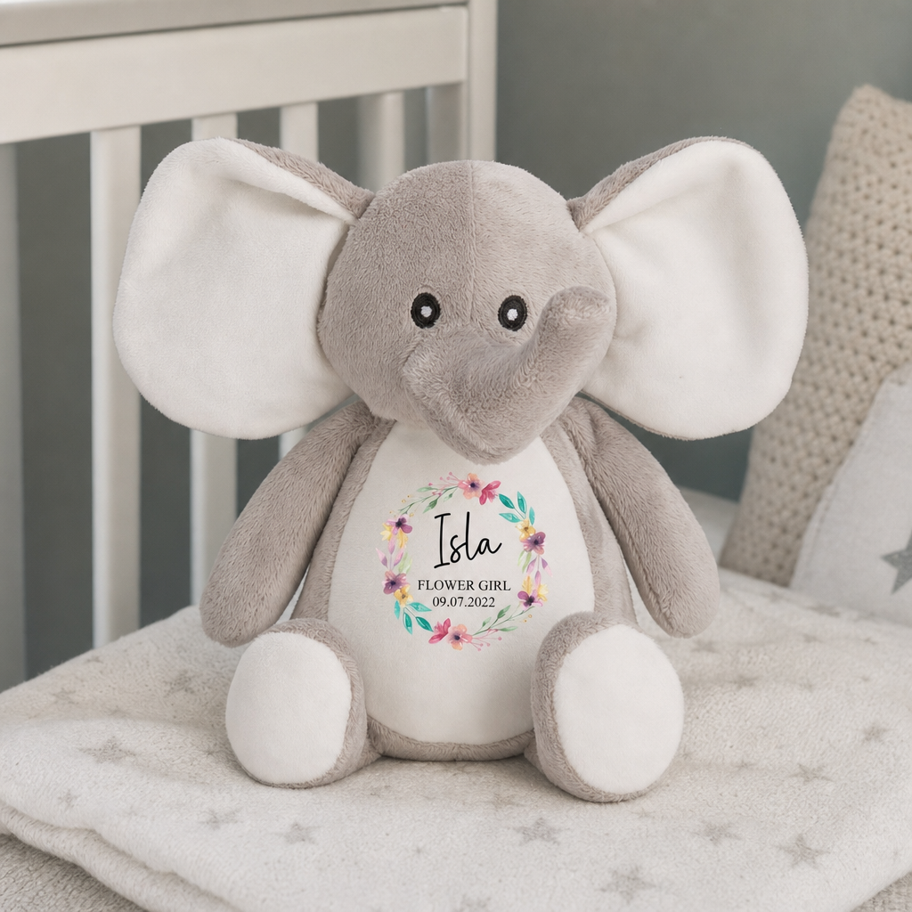 Personalised Elephant Soft Toy for Flower Girl with Name