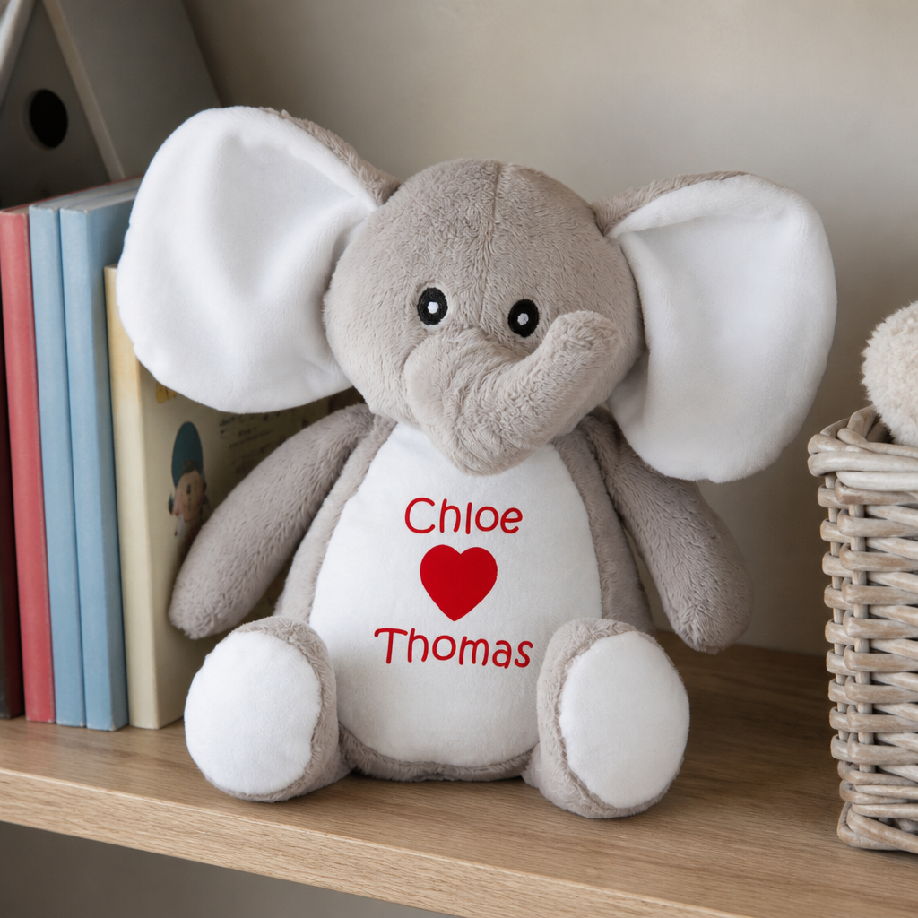 Personalised Elephant Valentine Soft Toy with Names
