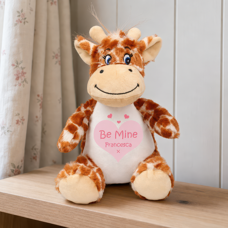 Personalised Giraffe Be Mine Valentine Soft Toy with Name - alternative view