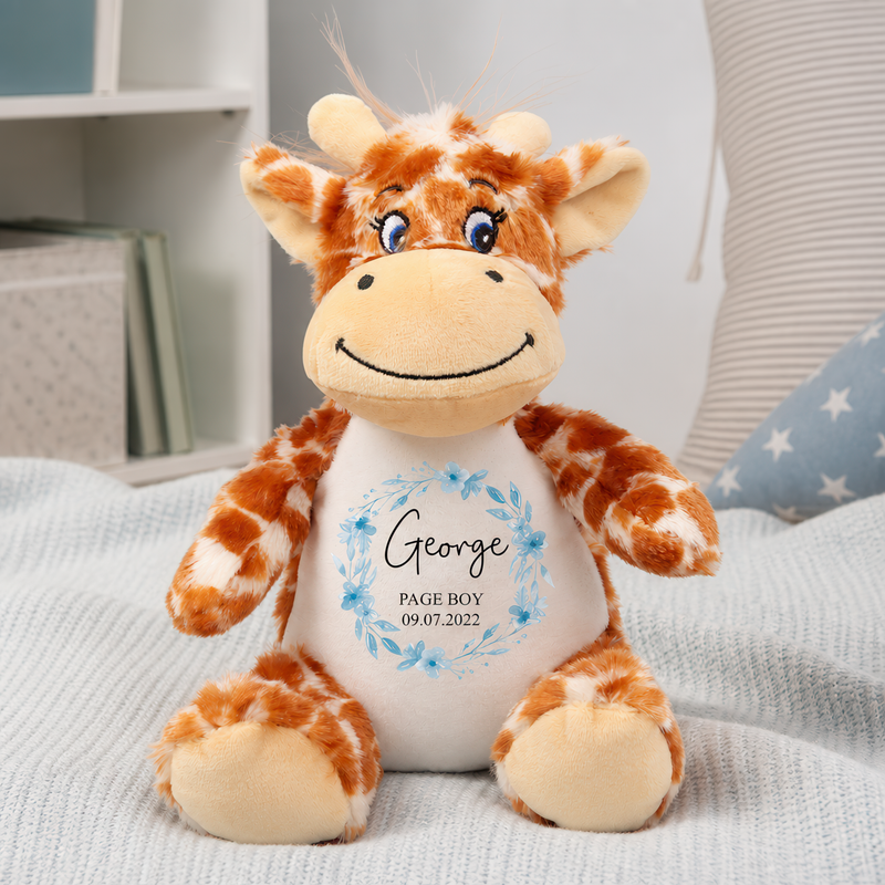 Personalised Giraffe Soft Toy for Page Boy with Name and Date