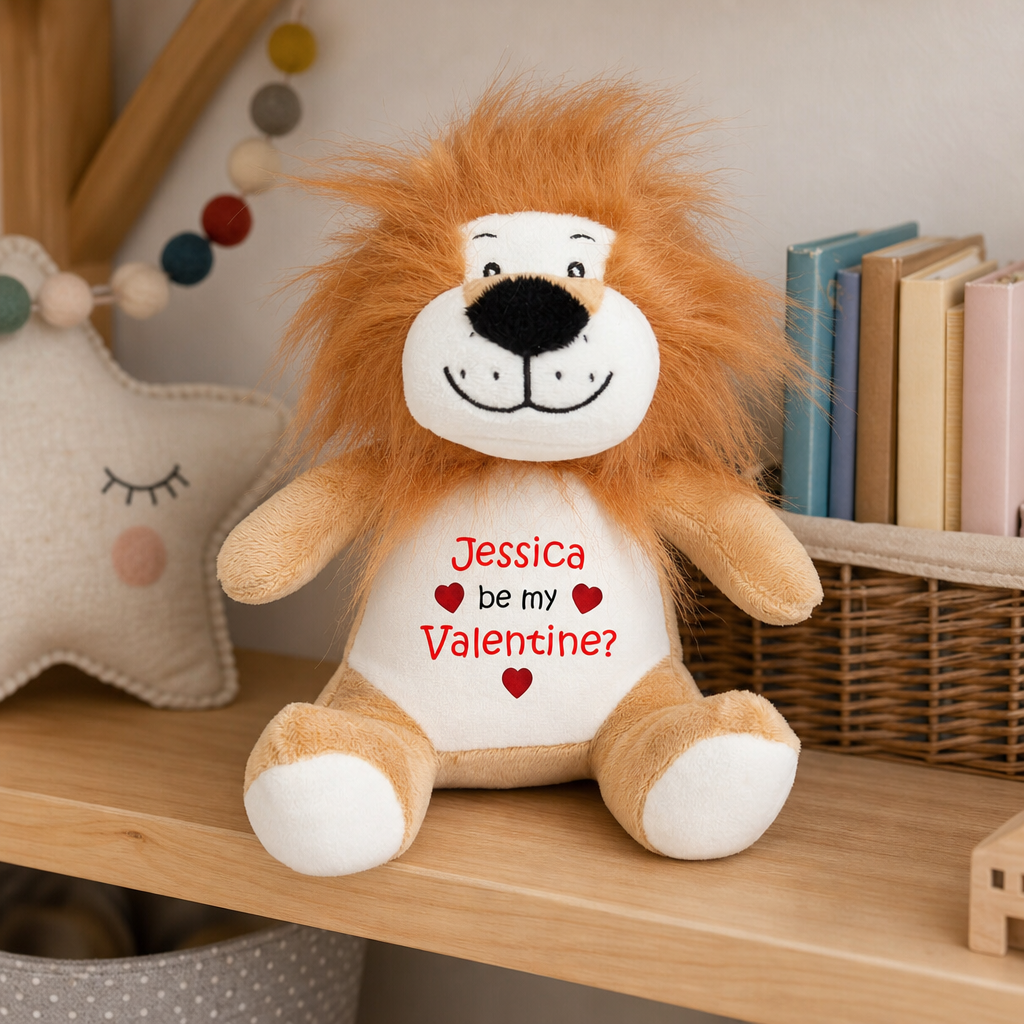 Personalised Lion Be My Valentine Soft Toy with Name