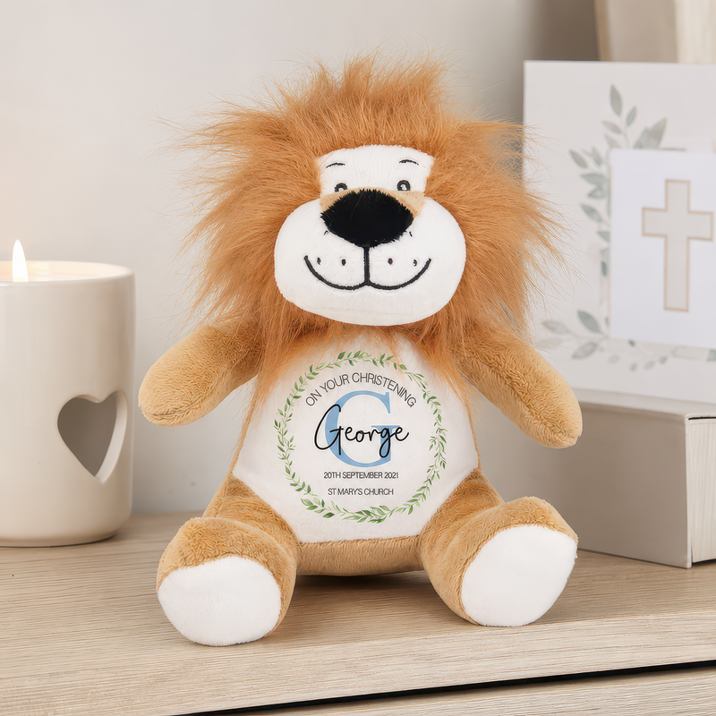 Personalised Blue Lion Christening Soft Toy with Name - alternative view