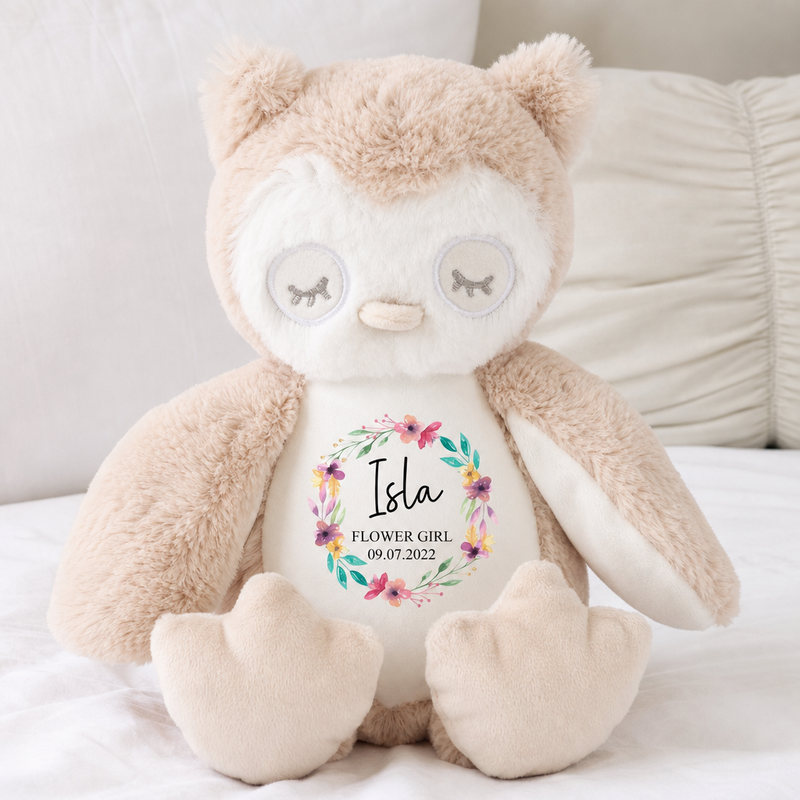 Personalised Owl Soft Toy for Flower Girl with Name