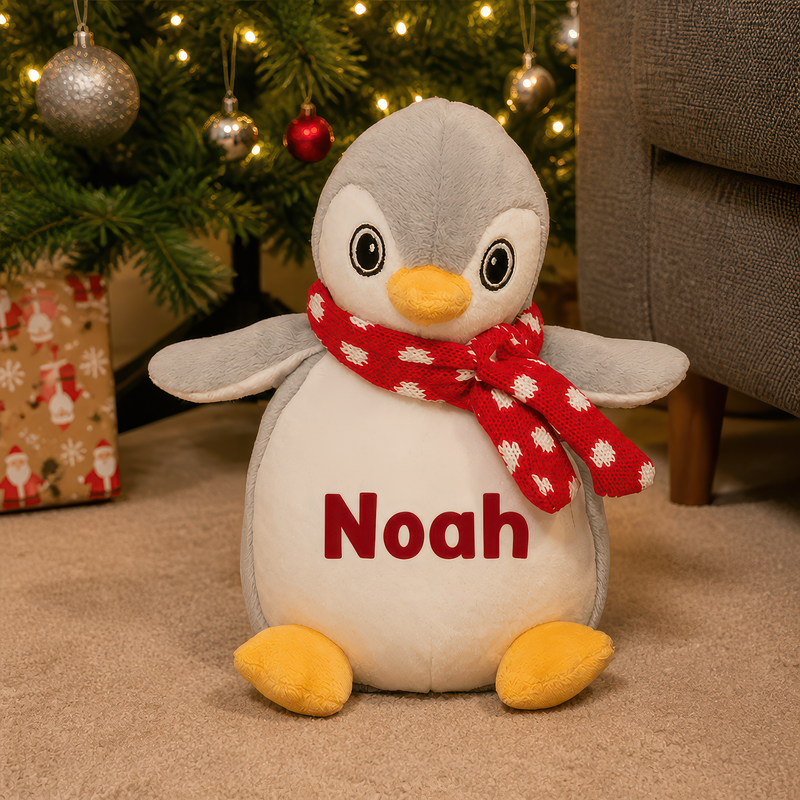 Personalised 1st Christmas Red Penguin Soft Toy