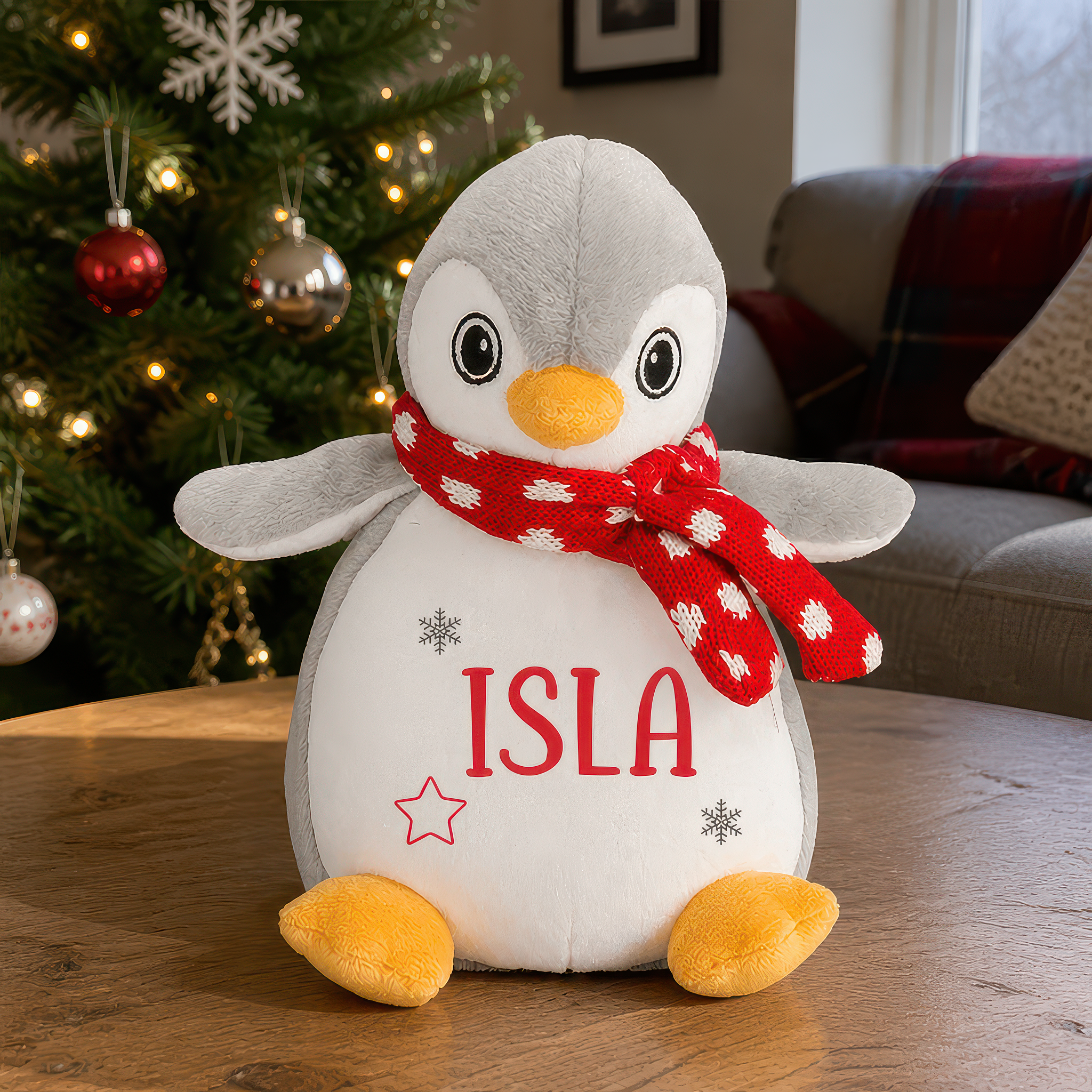 Personalised Christmas Penguin Soft Toy with Stars