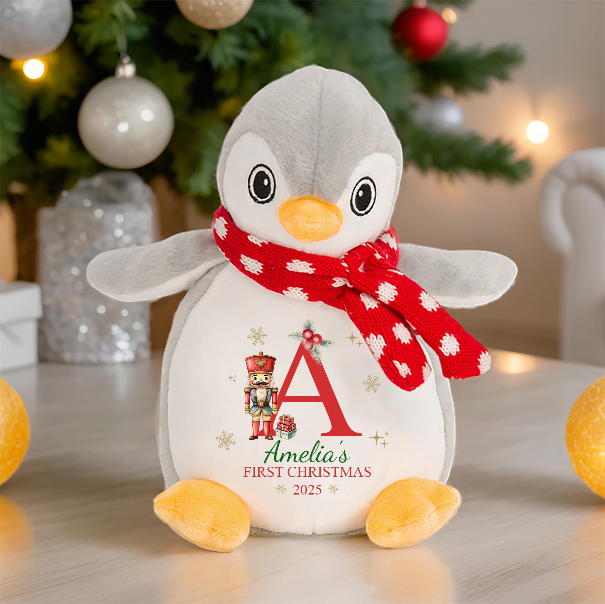 Personalised Christmas Penguin Nutcracker Teddy with Name, Year and Initial