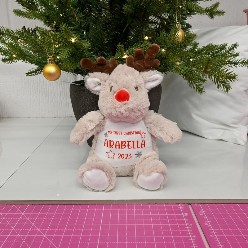 Personalised 1st Christmas Reindeer Soft Toy with Stars