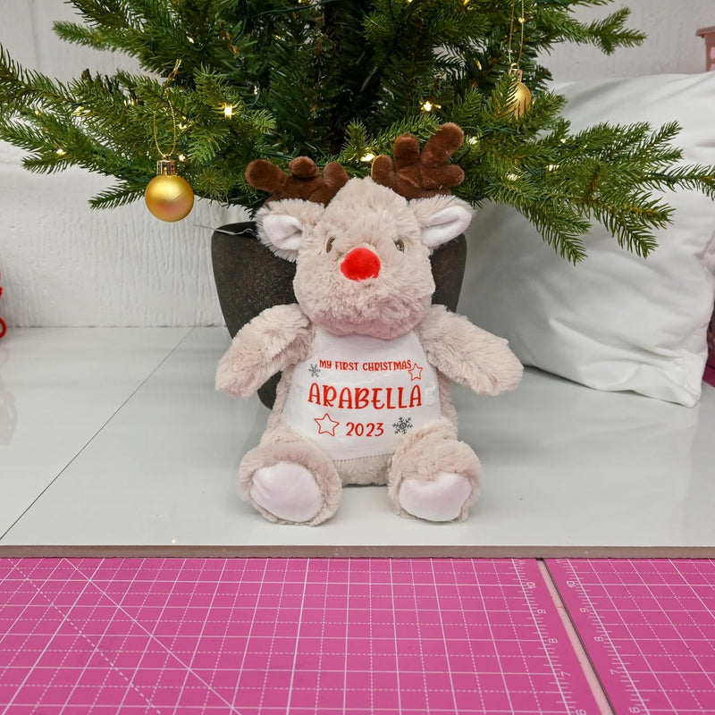 Personalised 1st Christmas Reindeer Soft Toy with Stars