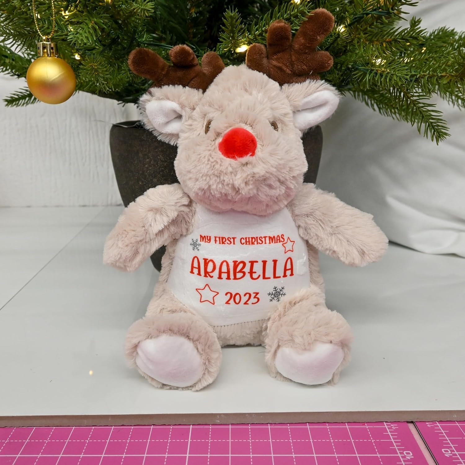 Personalised 1st Christmas Reindeer Soft Toy with Stars