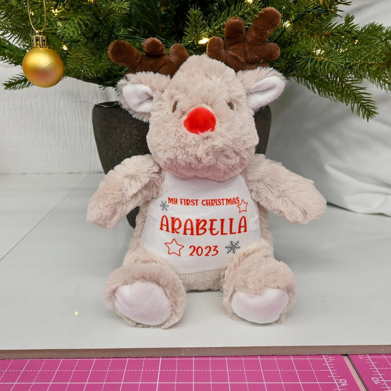 Personalised 1st Christmas Reindeer Soft Toy with Stars