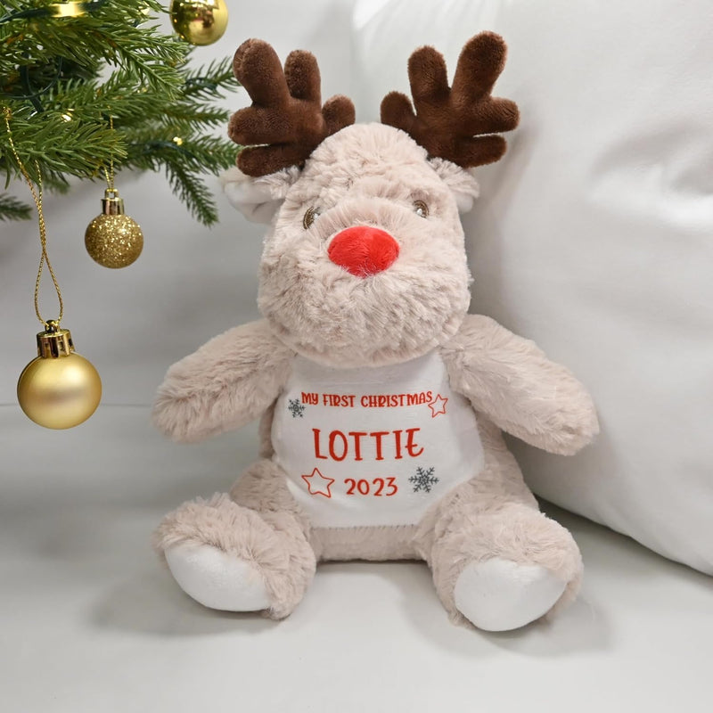 Personalised 1st Christmas Reindeer Soft Toy with Stars