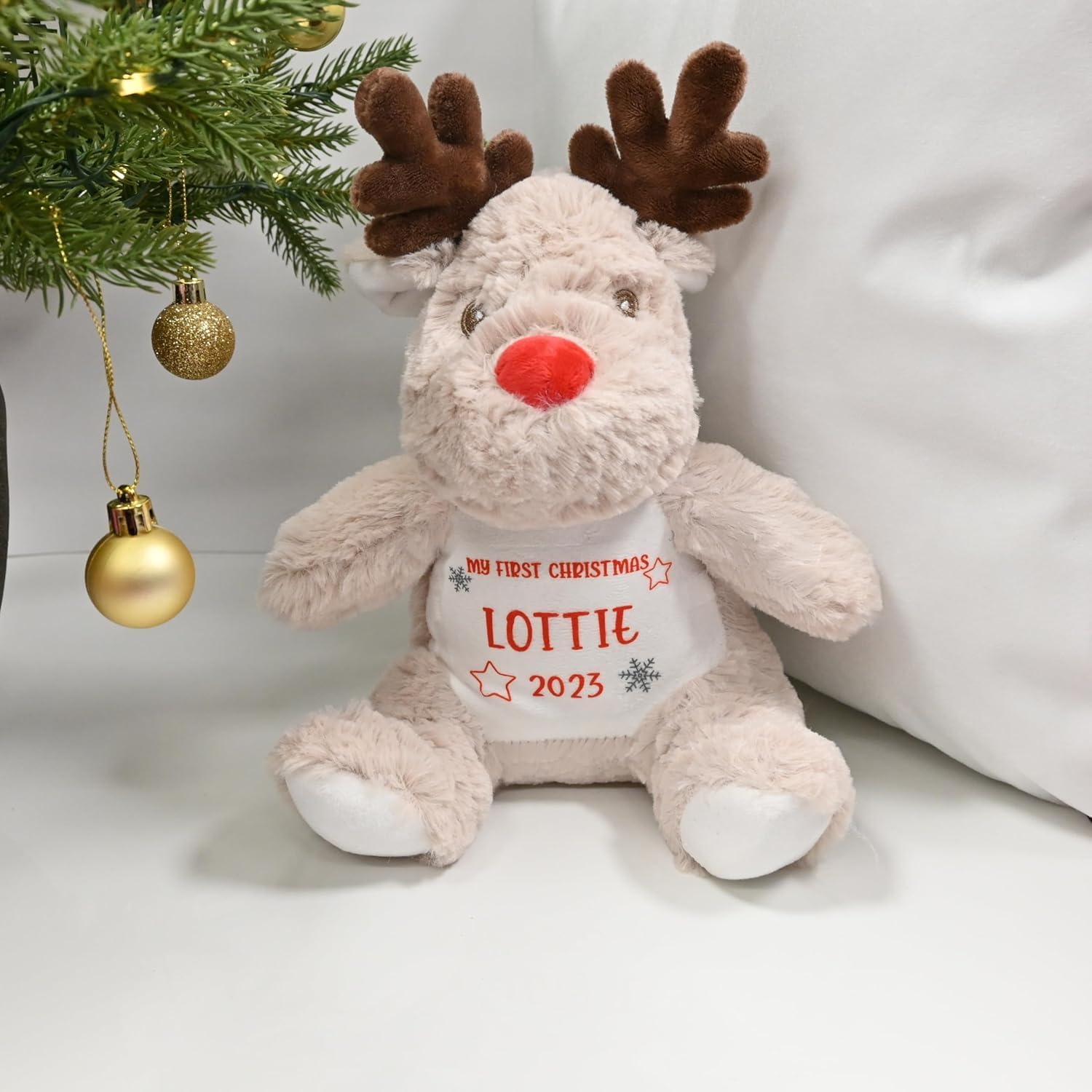 Personalised 1st Christmas Reindeer Soft Toy with Stars
