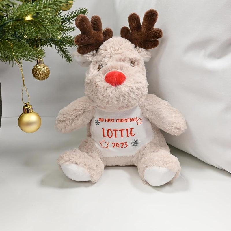 Personalised 1st Christmas Reindeer Soft Toy with Stars