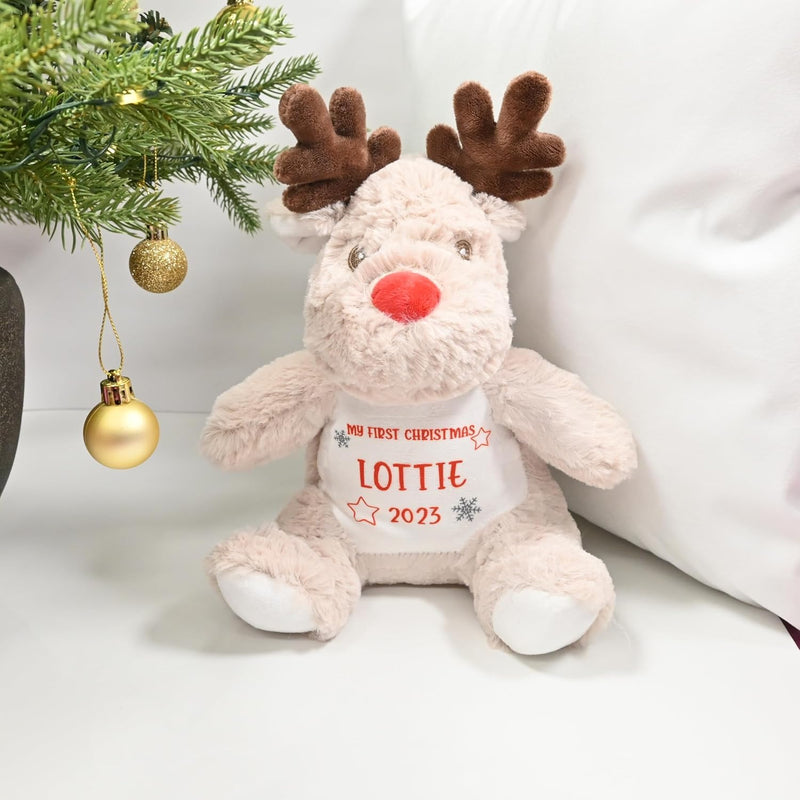 Personalised 1st Christmas Reindeer Soft Toy with Stars