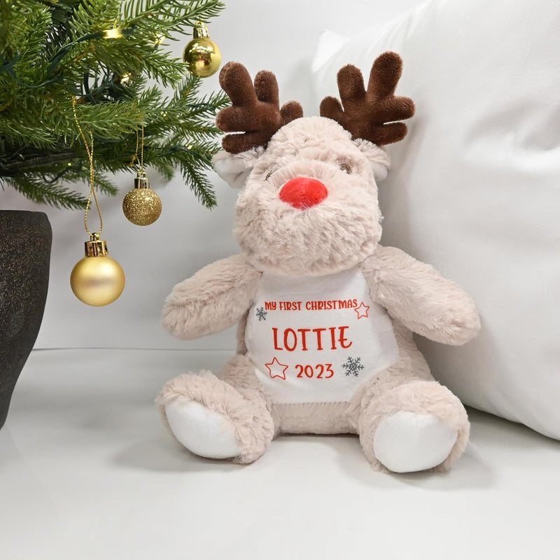 Personalised 1st Christmas Reindeer Soft Toy with Stars