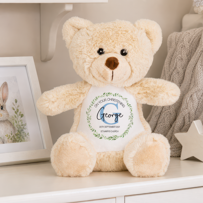 Personalised Teddy Bear Christening Soft Toy with Initial Design - alternative view