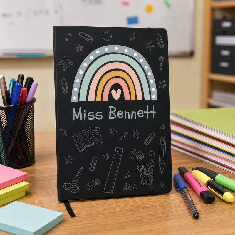 Personalised Rainbow Teacher Notebook with Name - Black - alternative view