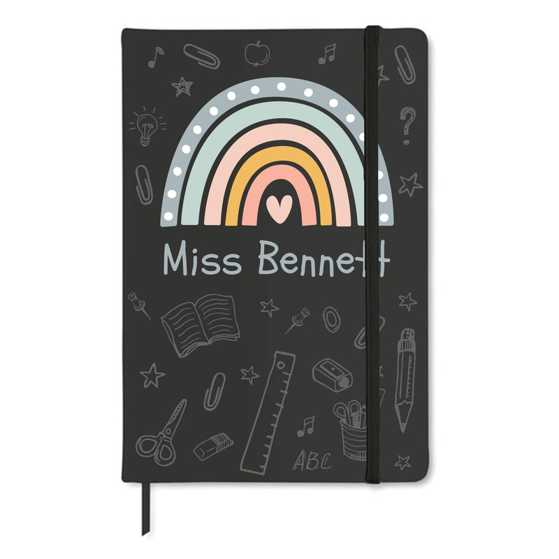 Personalised Rainbow Teacher Notebook with Name - Black