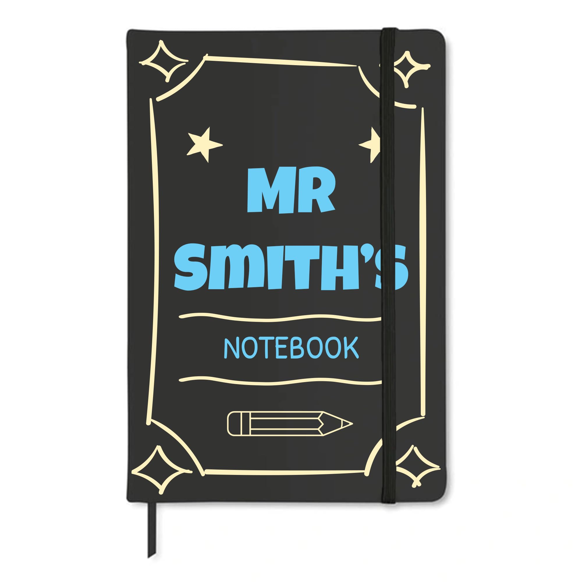 Personalised Teacher Notebook for Men with Pencil Frame - Black